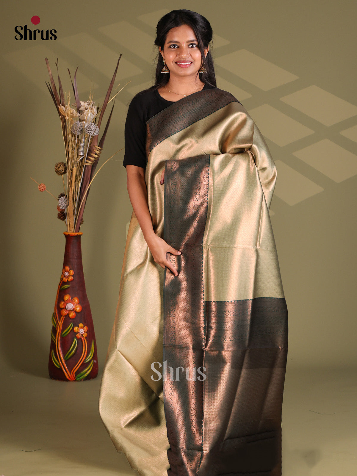 Elachi Green & Green - Semi Softsilk Saree - Shop on Shrus.com