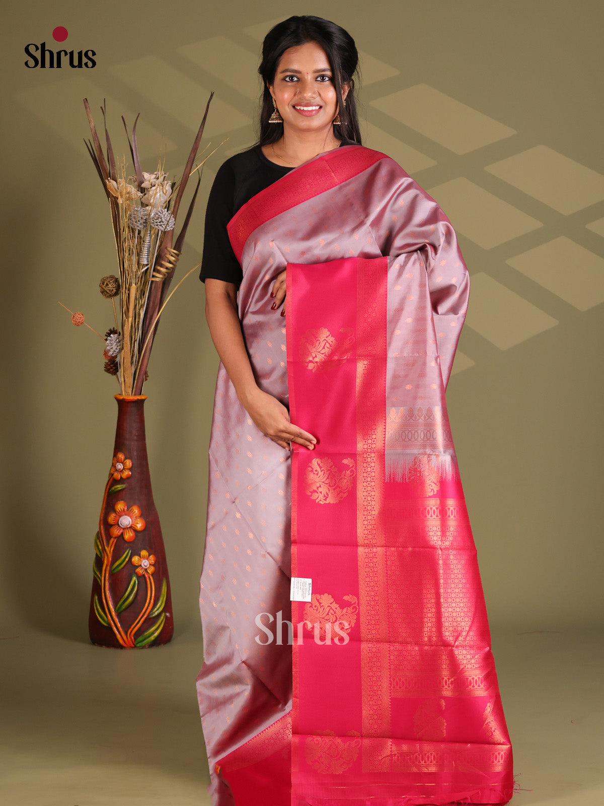Lavender & Maroon - Semi Softsilk Saree - Shop on Shrus.com