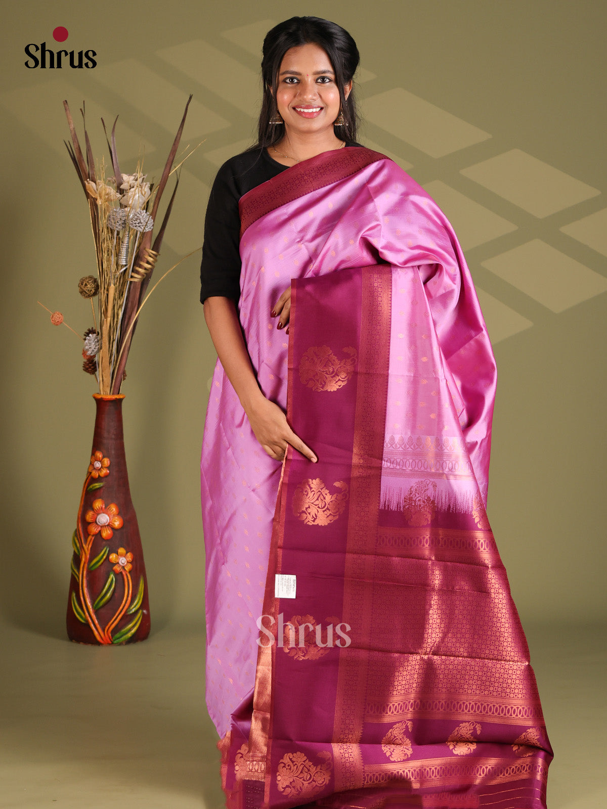 Lavender & Purple - Semi Softsilk Saree - Shop on Shrus.com