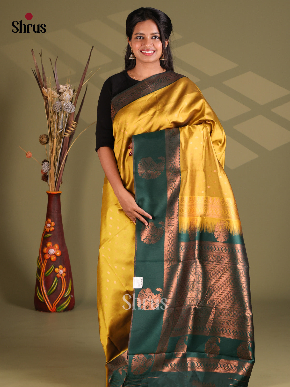 Mathulir Green & Green - Semi Softsilk Saree - Shop on Shrus.com