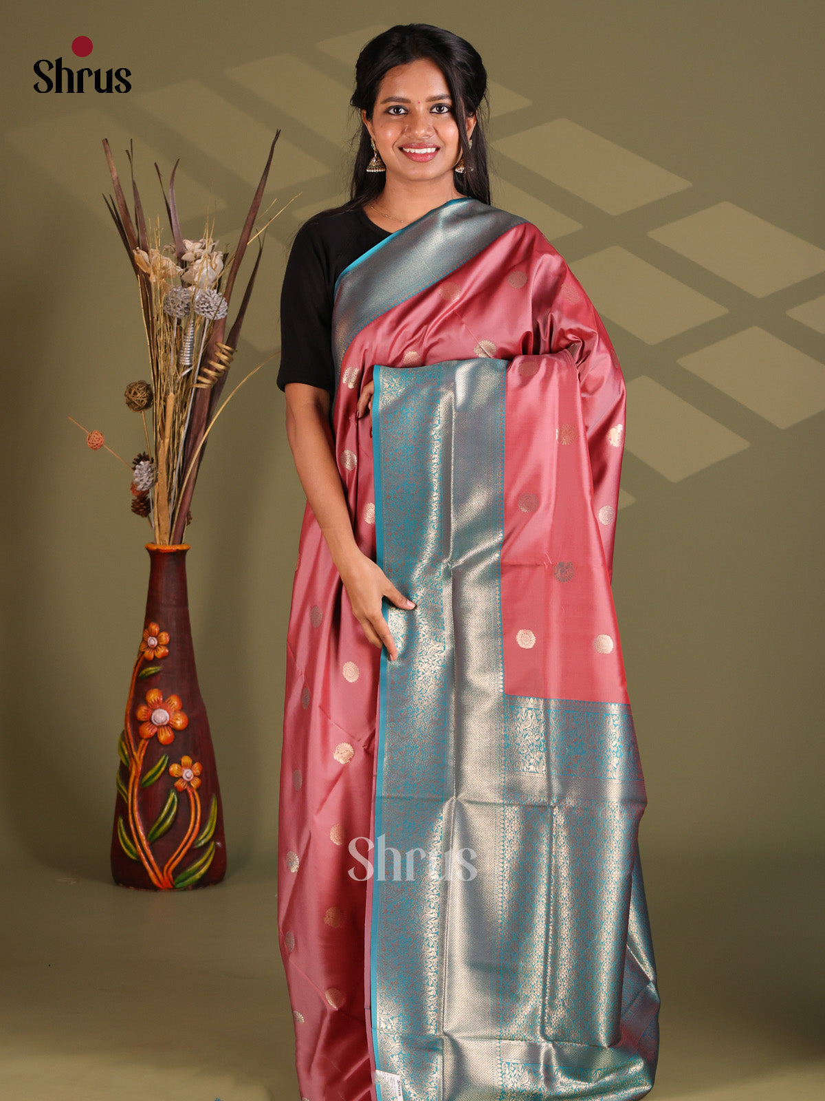 Maroon & Blue - Semi Softsilk Saree - Shop on Shrus.com