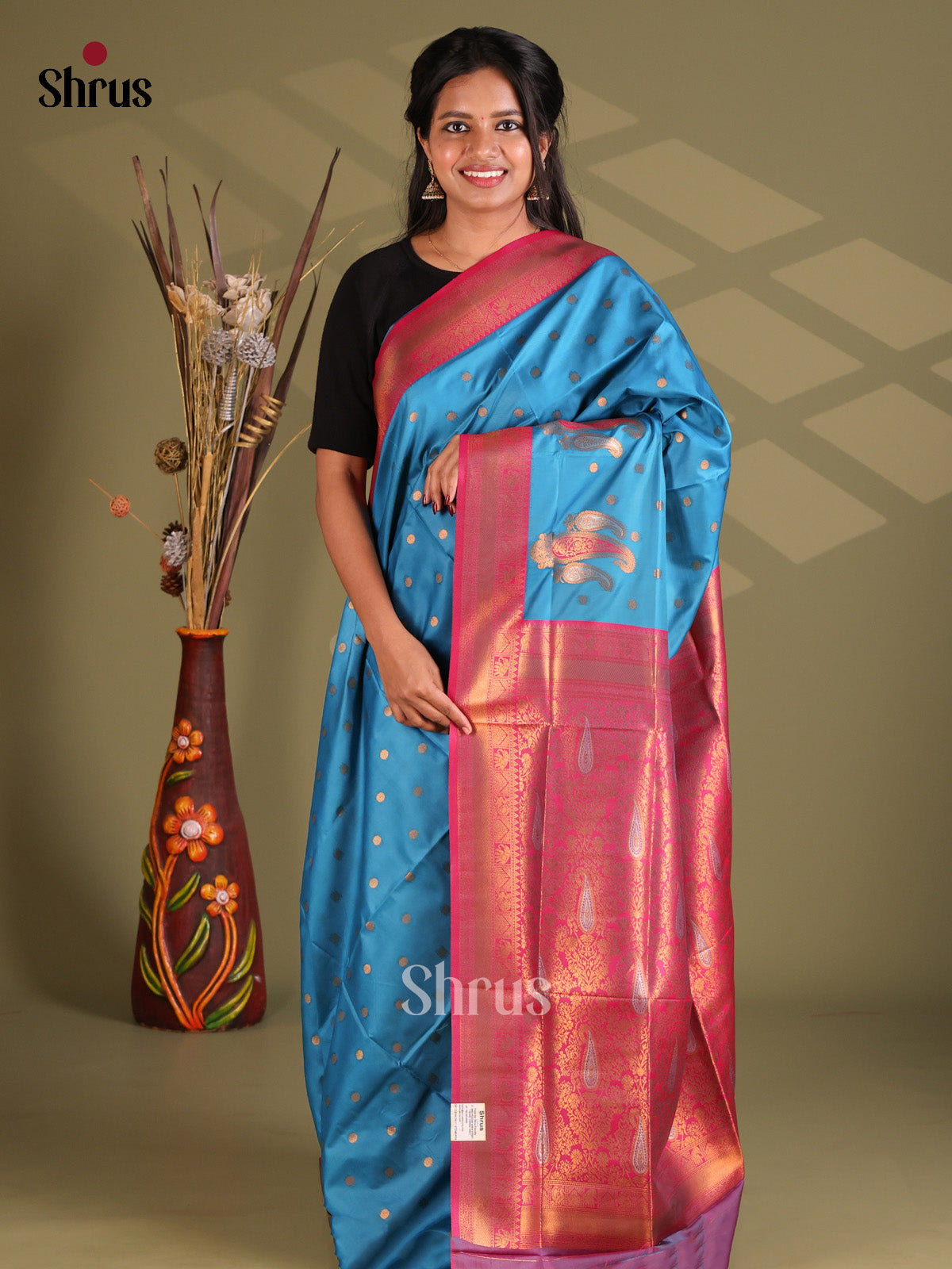 Blue & Maroon- Semi Softsilk Saree