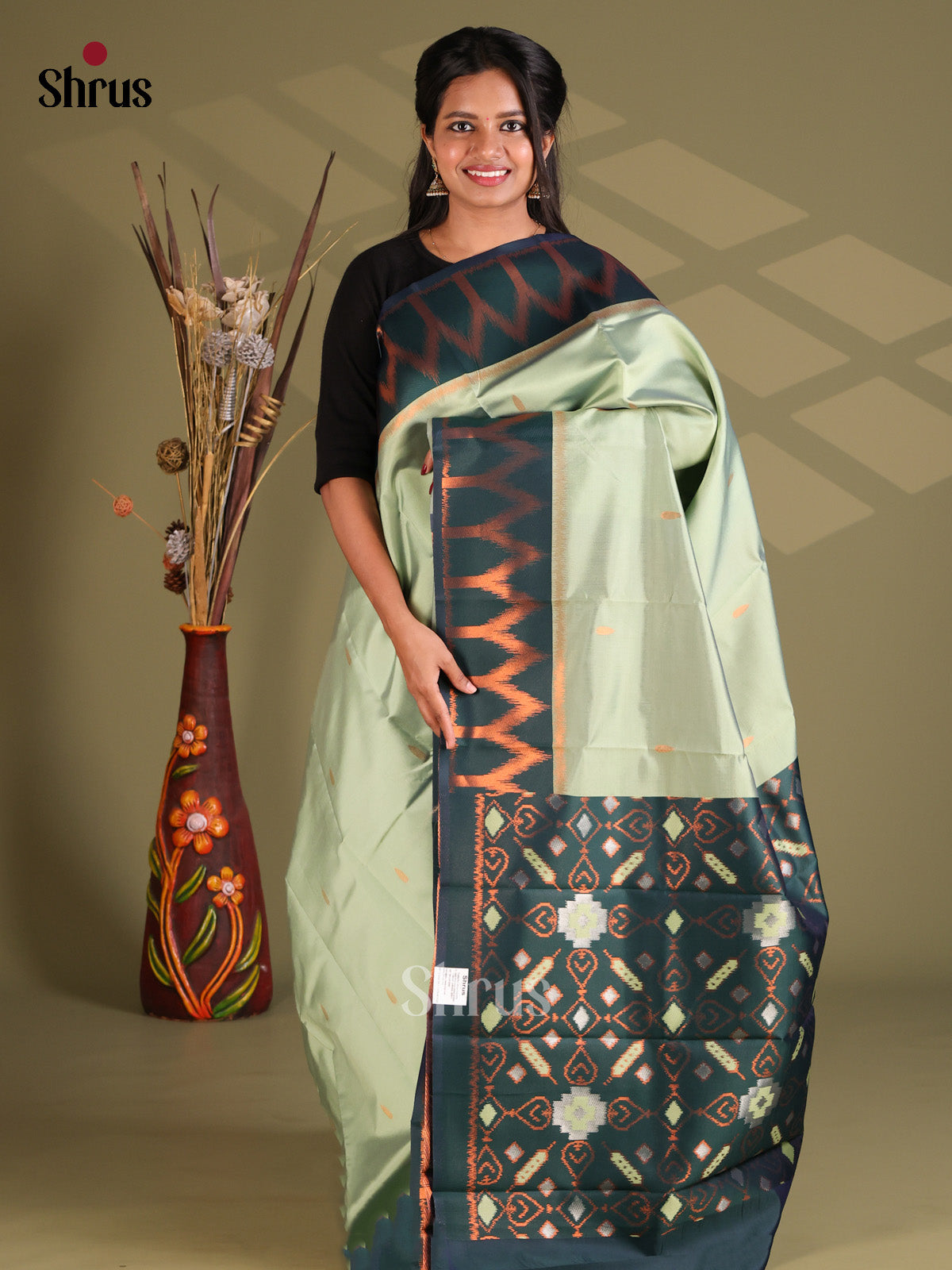 Pista green & Green - Semi Softsilk Saree - Shop on Shrus.com