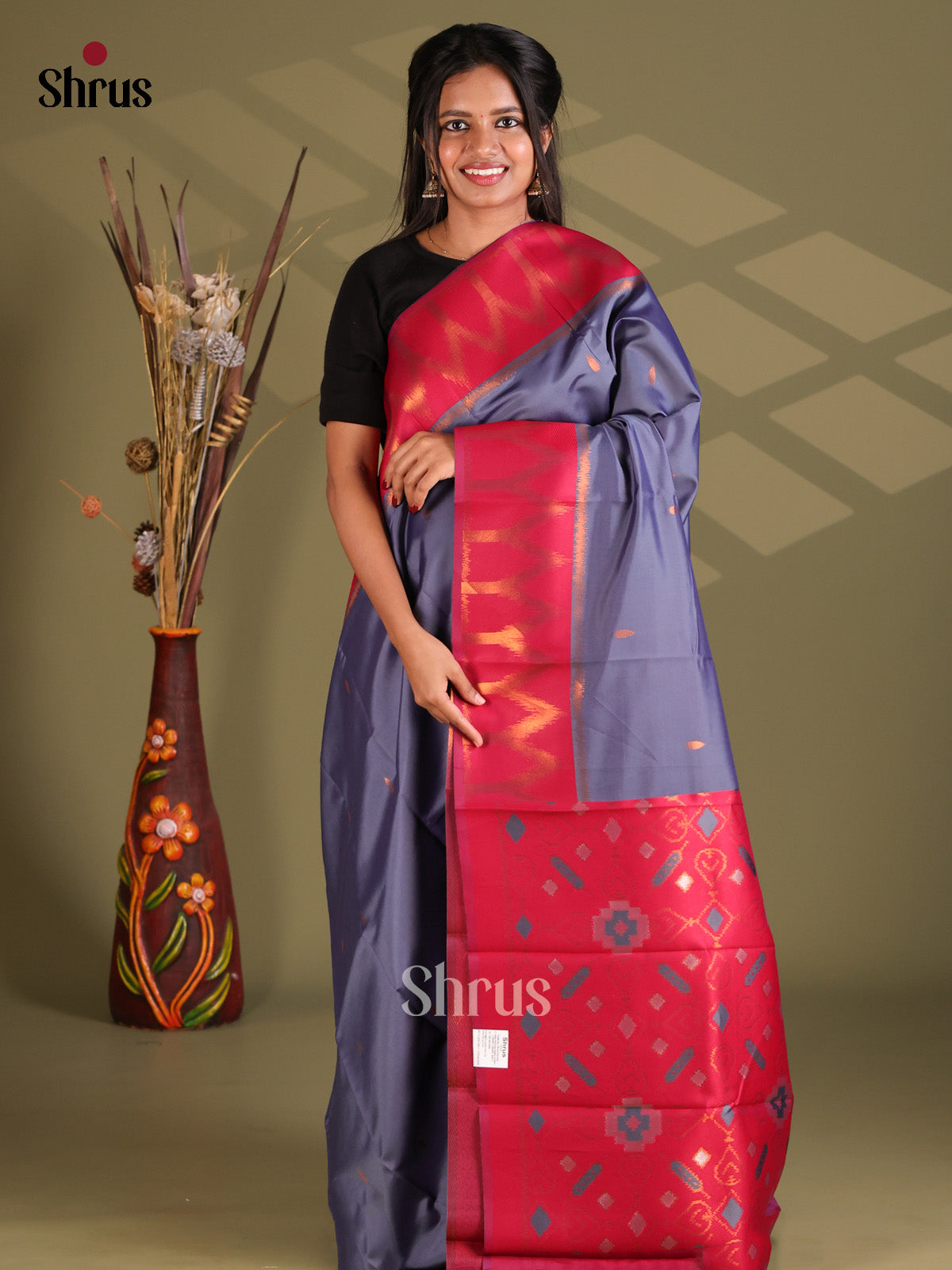 Blue & Maroon - Semi Softsilk Saree