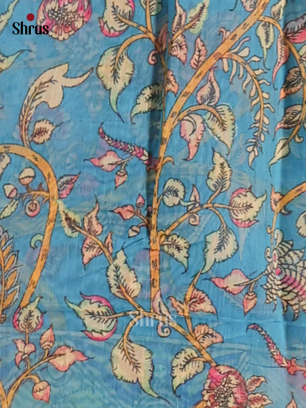 Yellow & Blue - Semi Maheshwari Print Saree