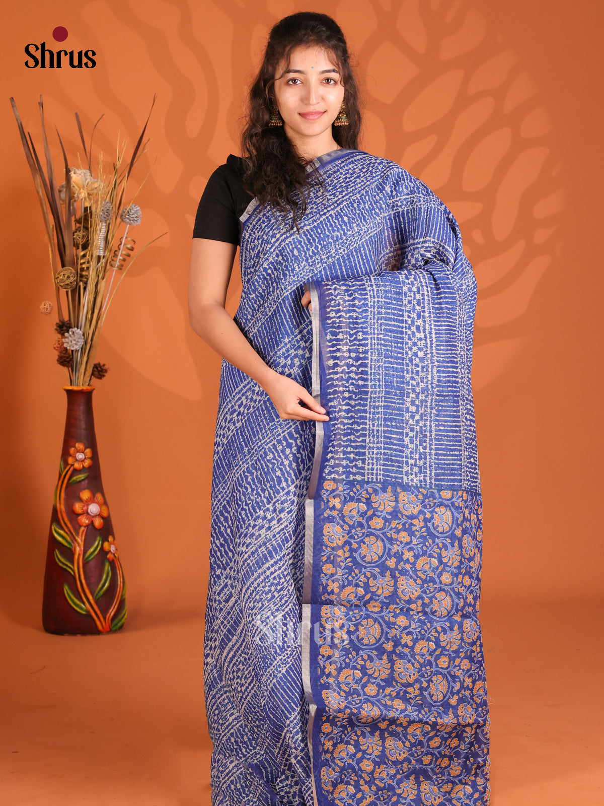 Blue - Semi Maheshwari Print Saree