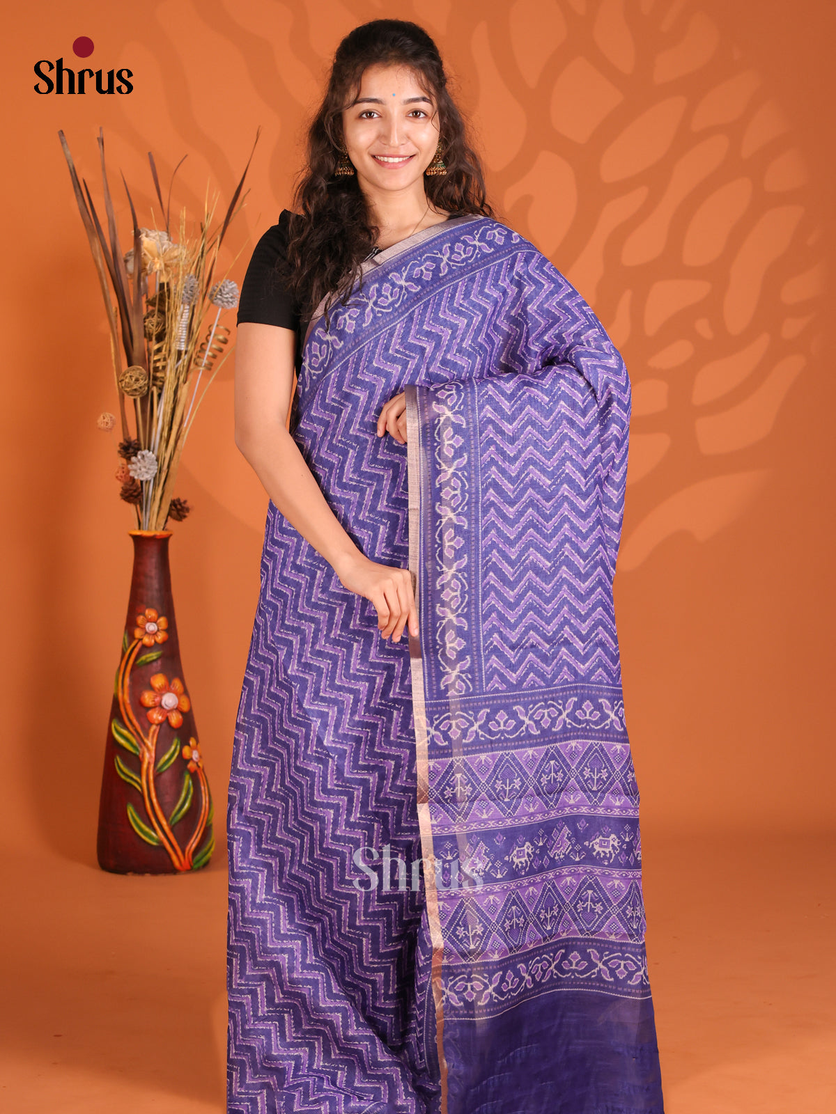 Blue- Semi Maheshwari Print Saree