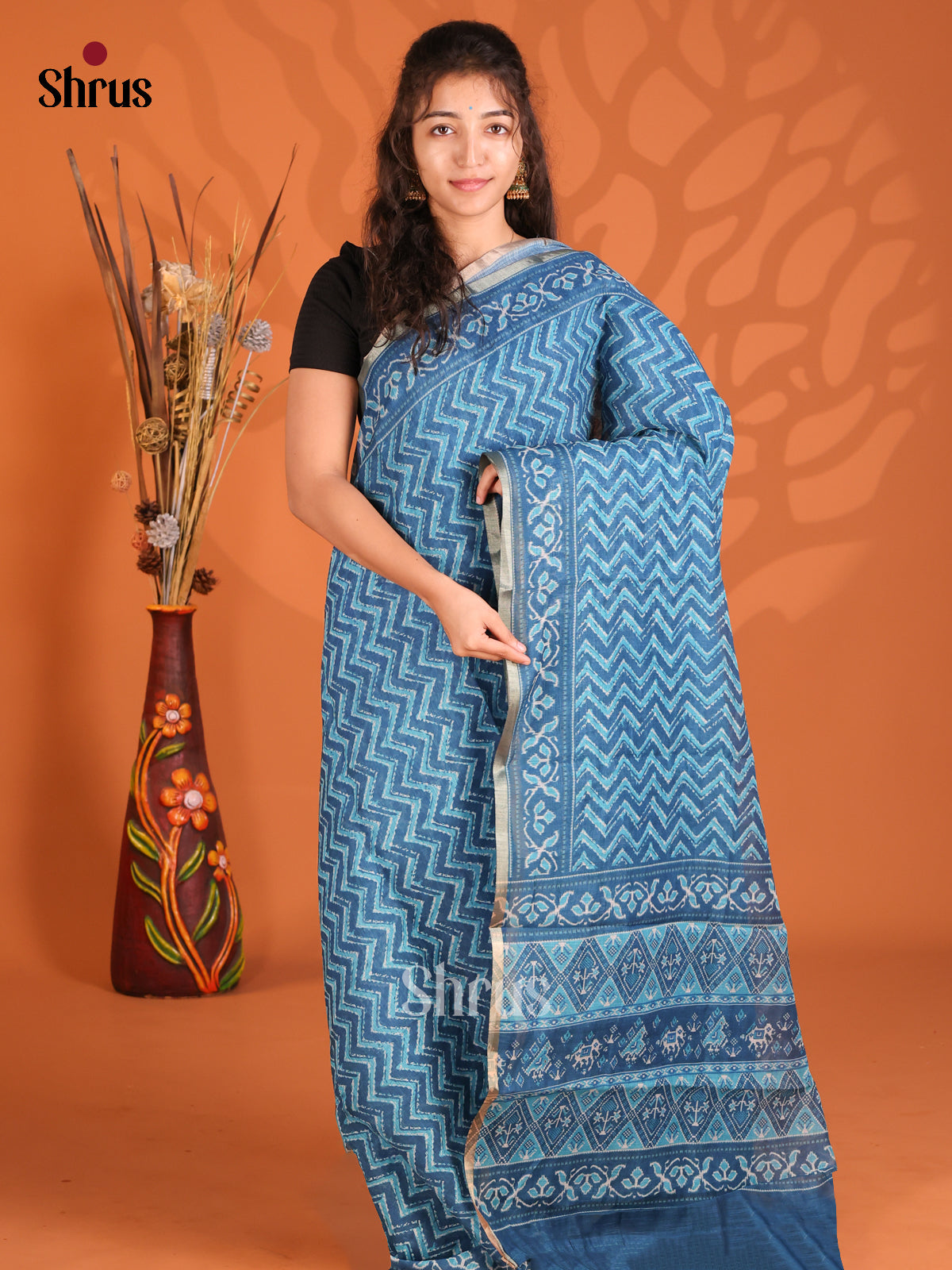 Blue - Semi Maheshwari Print Saree