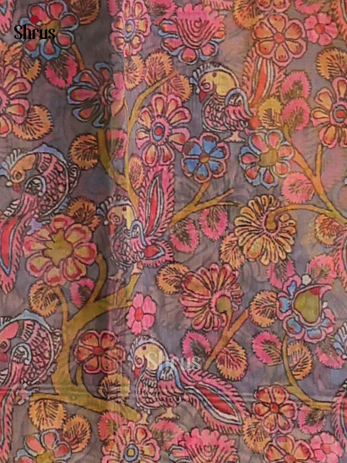 Yellow & Grey - Semi Maheshwari Print Saree - Shop on Shrus.com