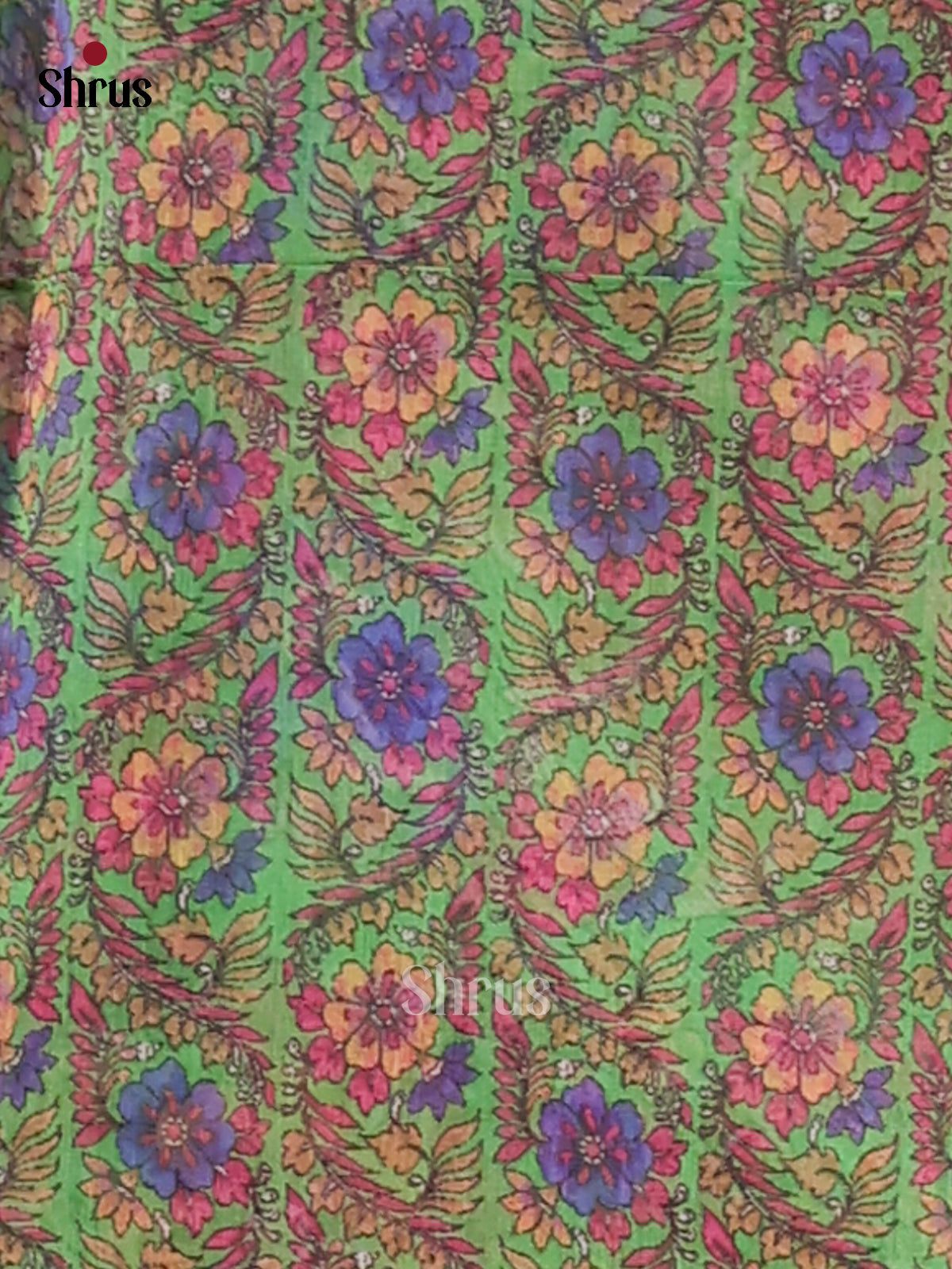 Pink & Green - Semi Maheshwari Print Saree