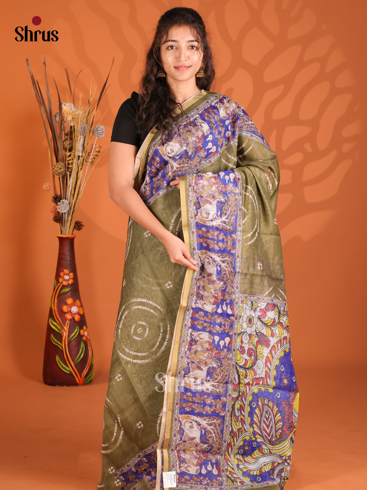 Chutney Green & Blue - Semi Maheshwari Print Saree