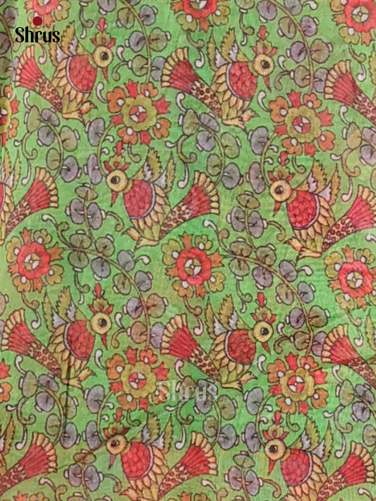 Pink & Green - Semi Maheshwari Print Saree