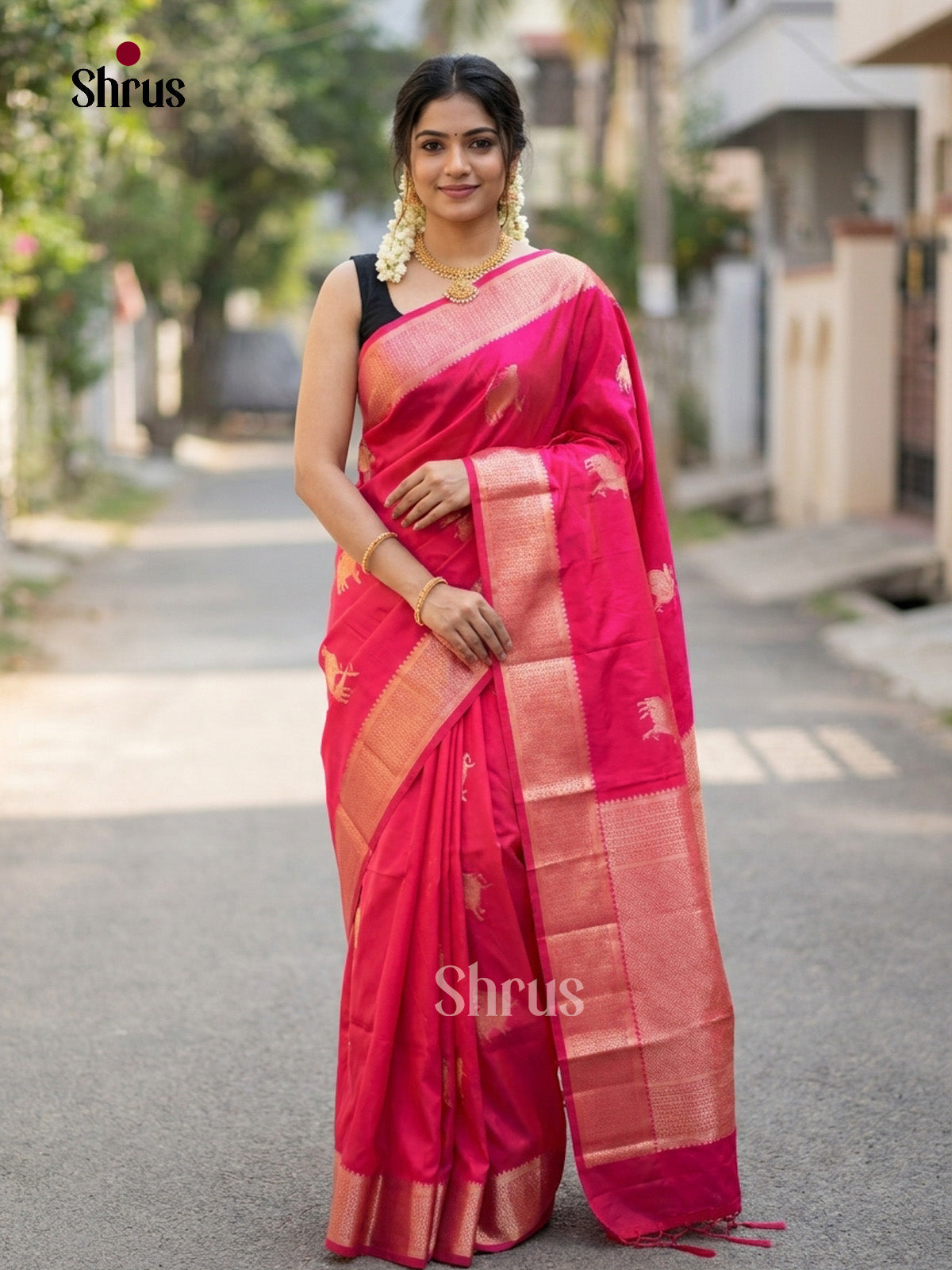 Elegant Bright Pink - Semi Soft Silk Saree