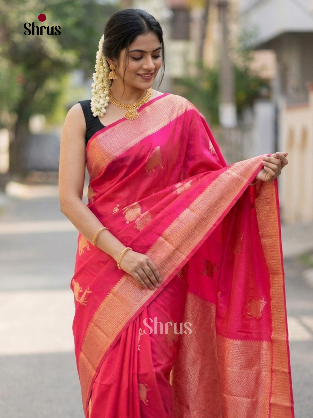 Elegant Bright Pink - Semi Soft Silk Saree