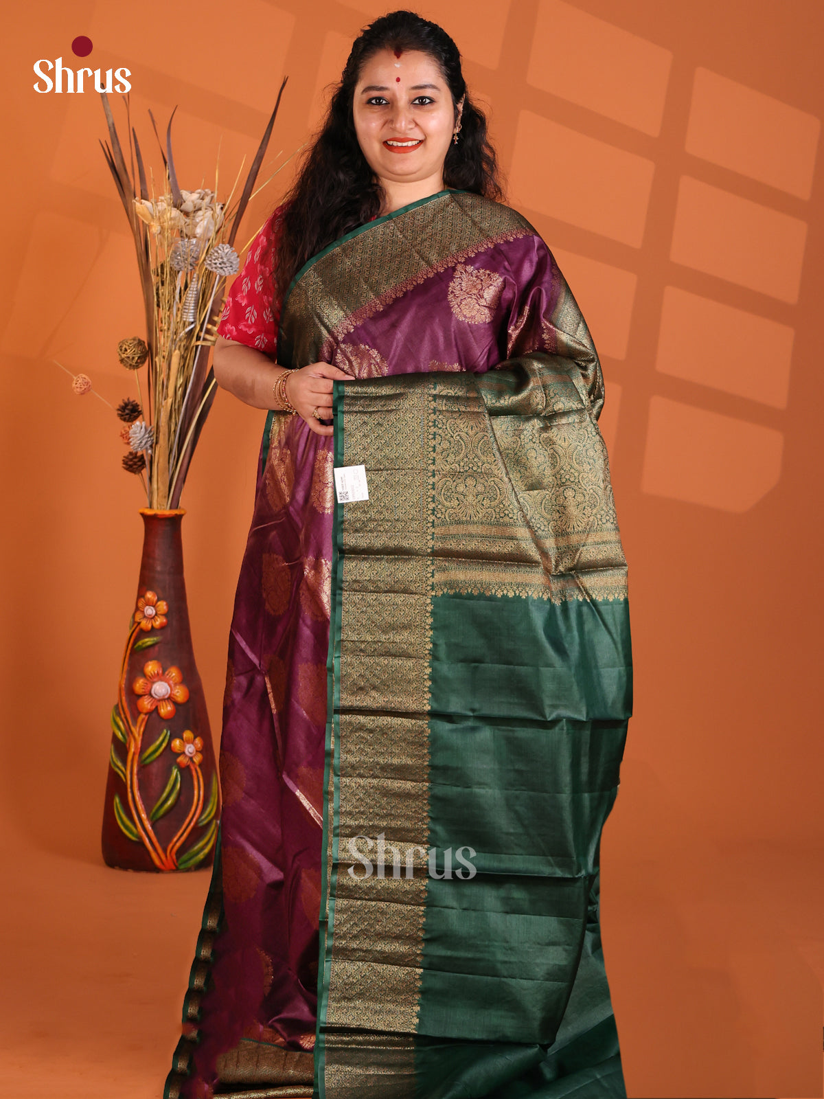 Purple  & Green - Tussar Saree - Shop on Shrus.com