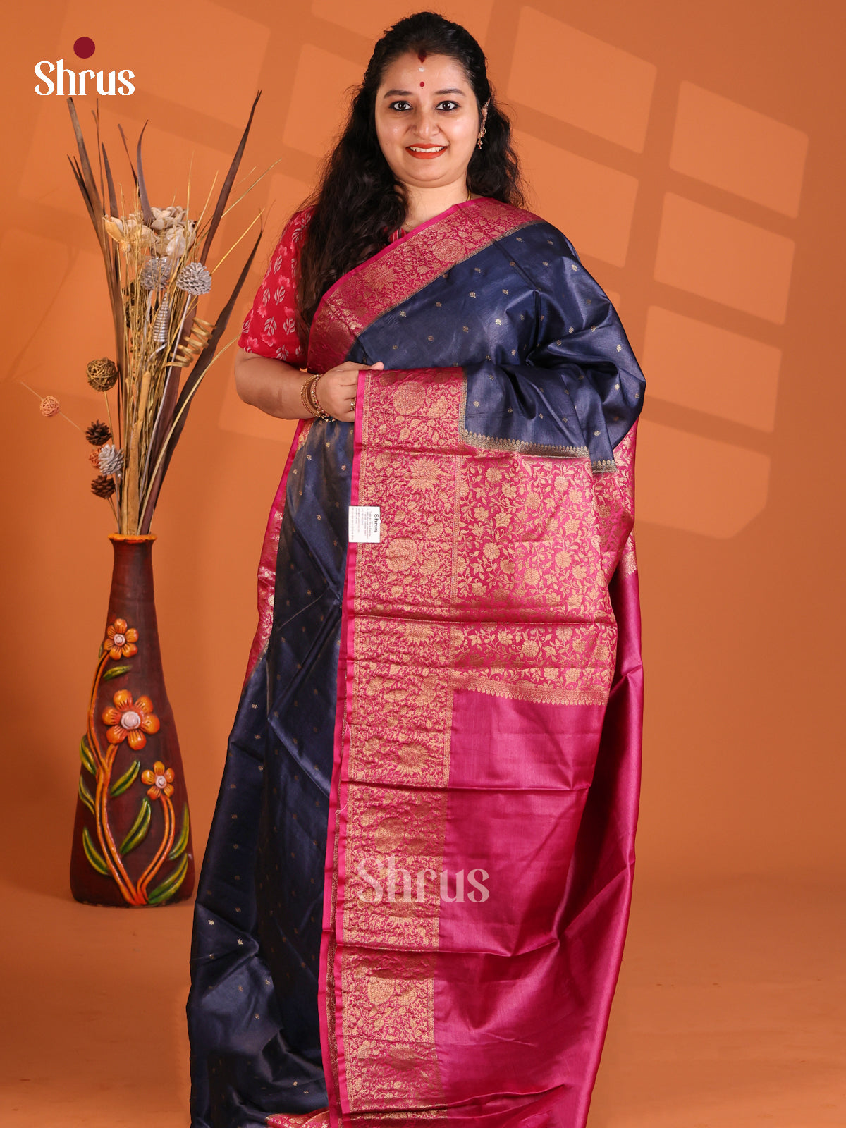 Black & Maroon - Tussar Saree