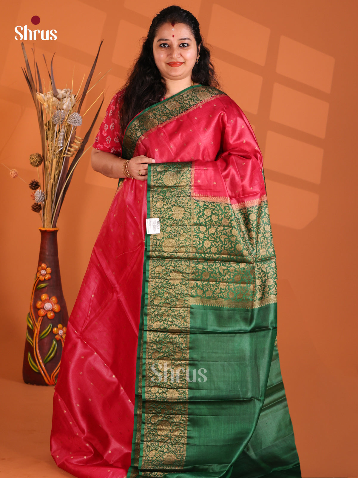  Red & Green designed  - Tussar Saree