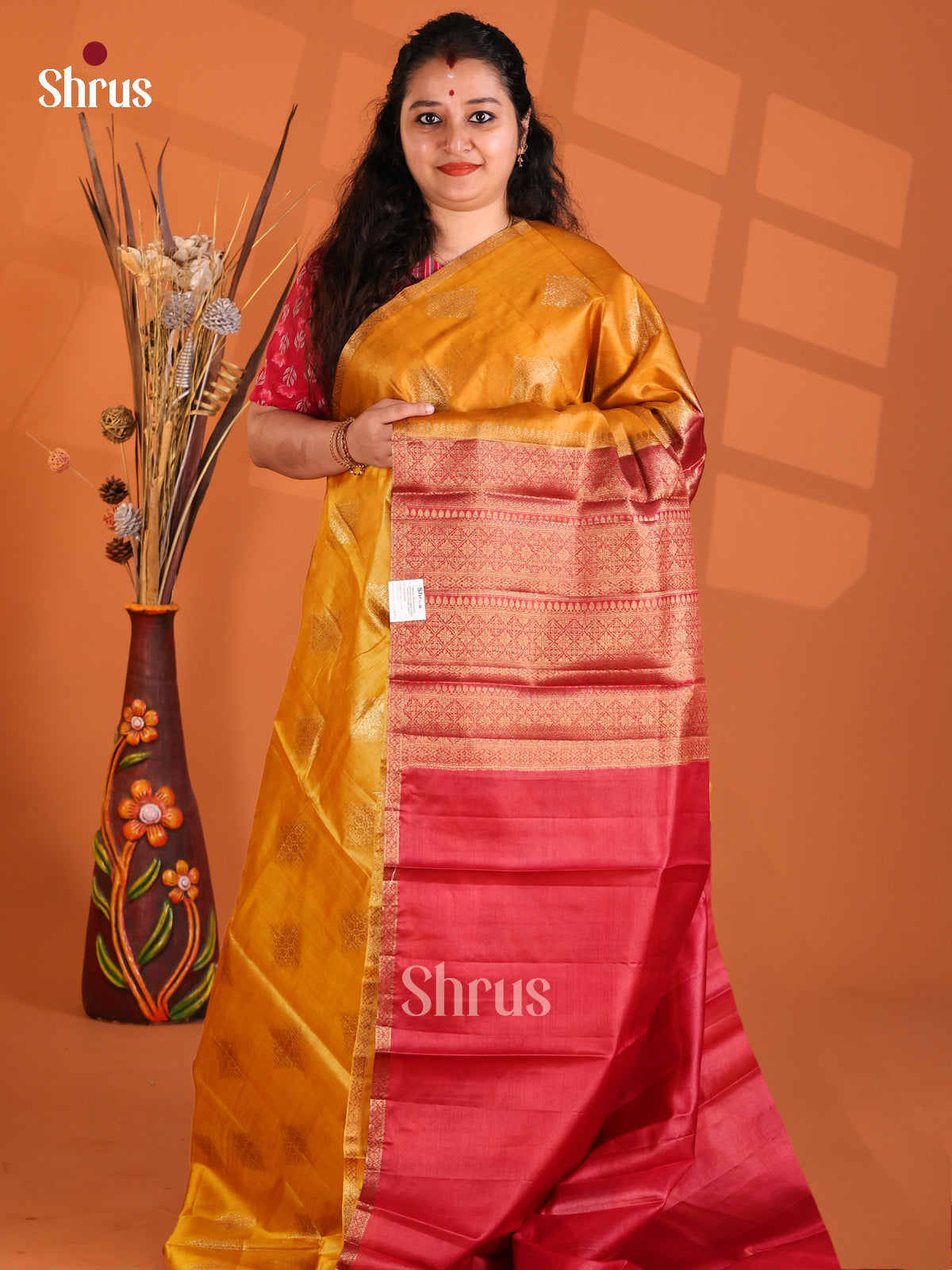 Mustard & Maroon - Tussar Saree - Shop on Shrus.com
