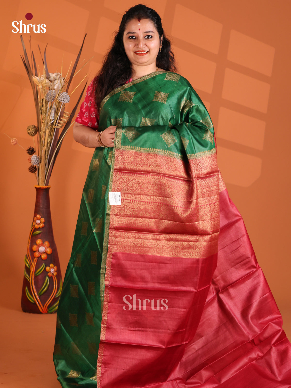 Green & Maroon- Tussar Saree - Shop on Shrus.com