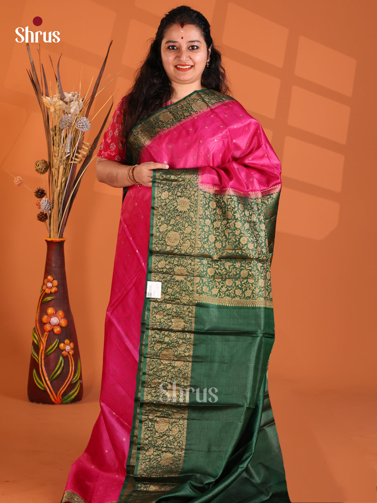 Pink & Green- Tussar Saree