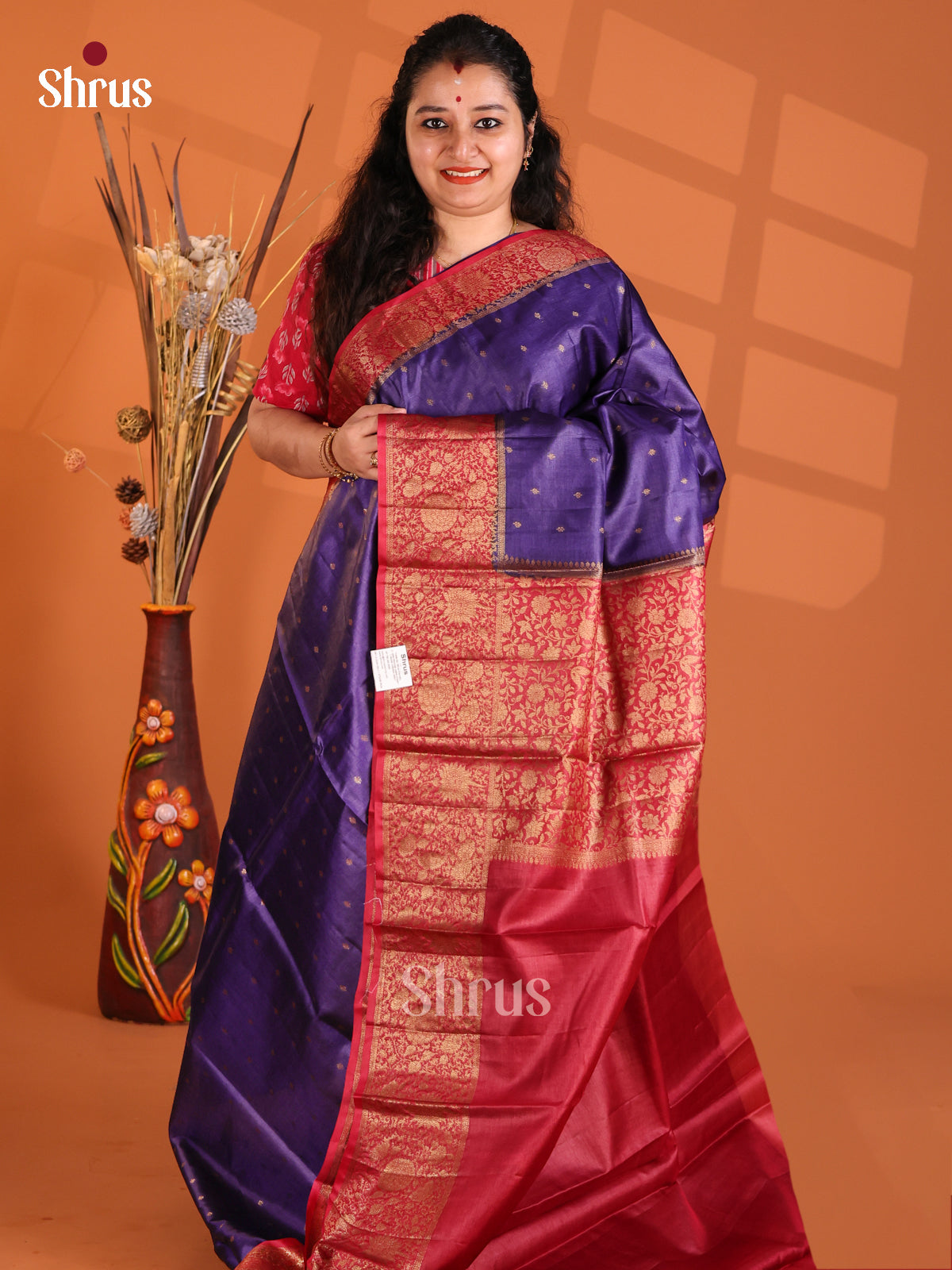 Blue & Maroon - Tussar Saree