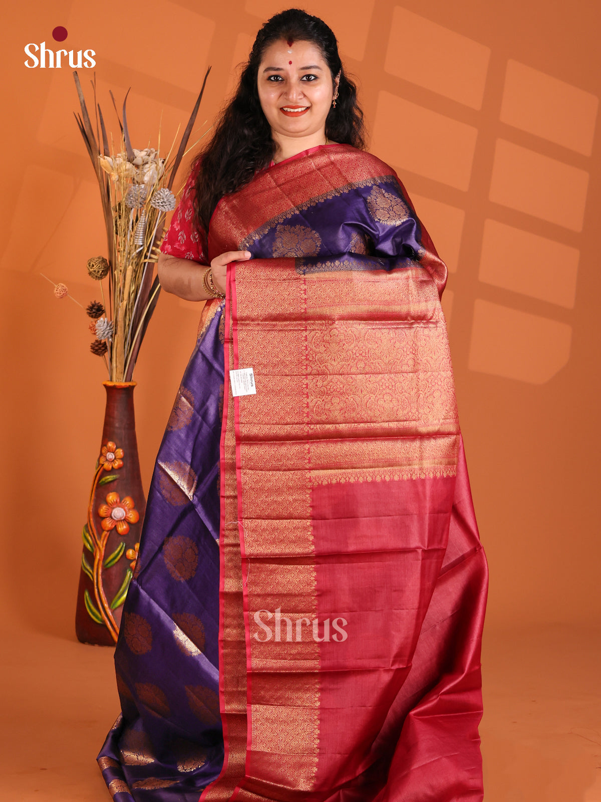 Violet & Maroon - Tussar Saree