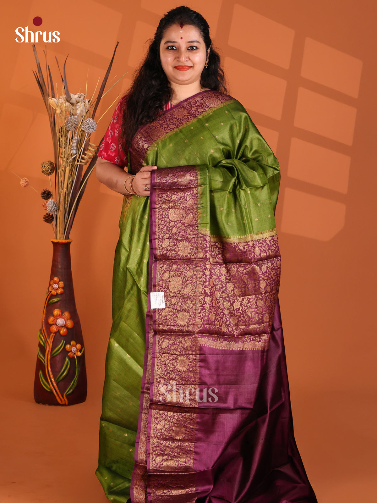 Green & Dark Purple - Tussar Saree - Shop on Shrus.com