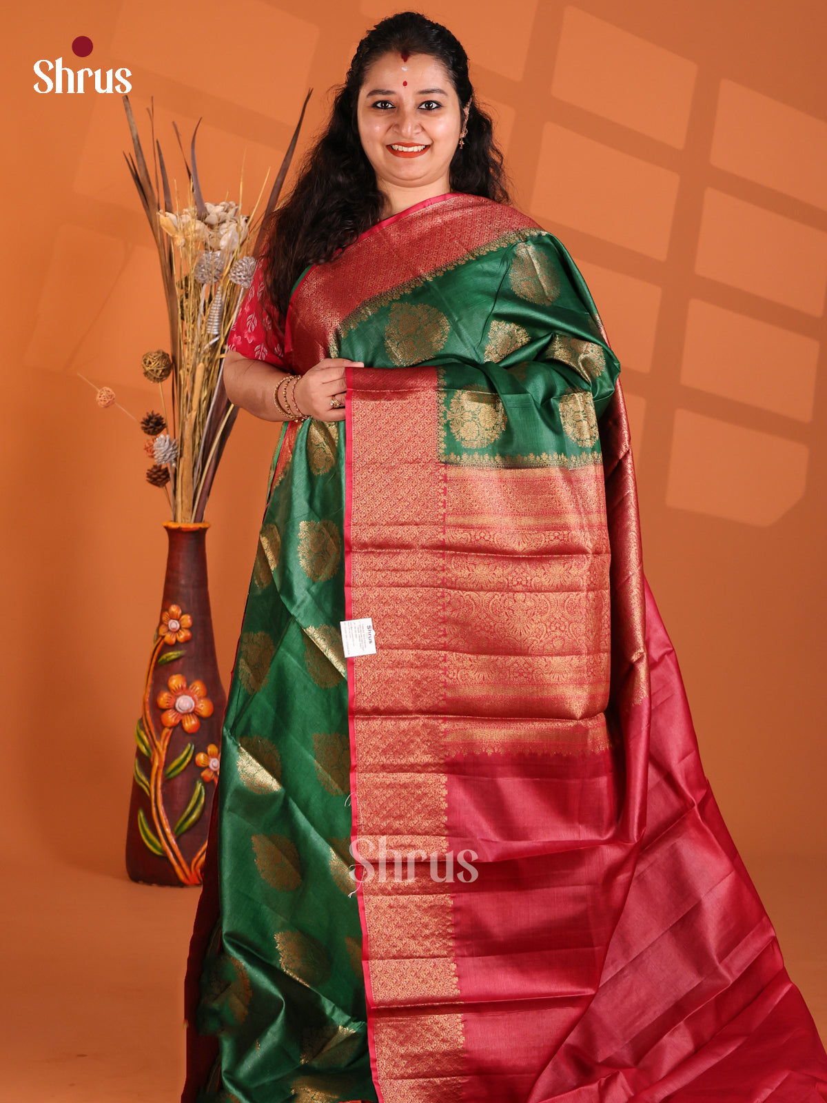 Green & Maroon - Tussar Saree with zari 