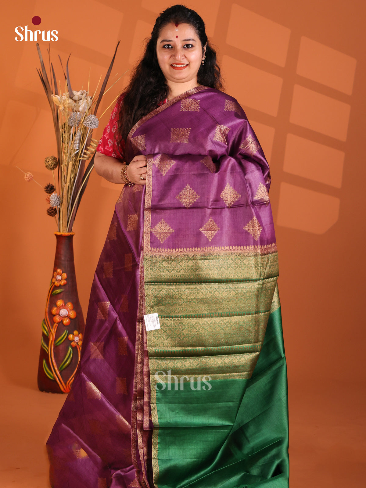 Purple & Green - Tussar Saree