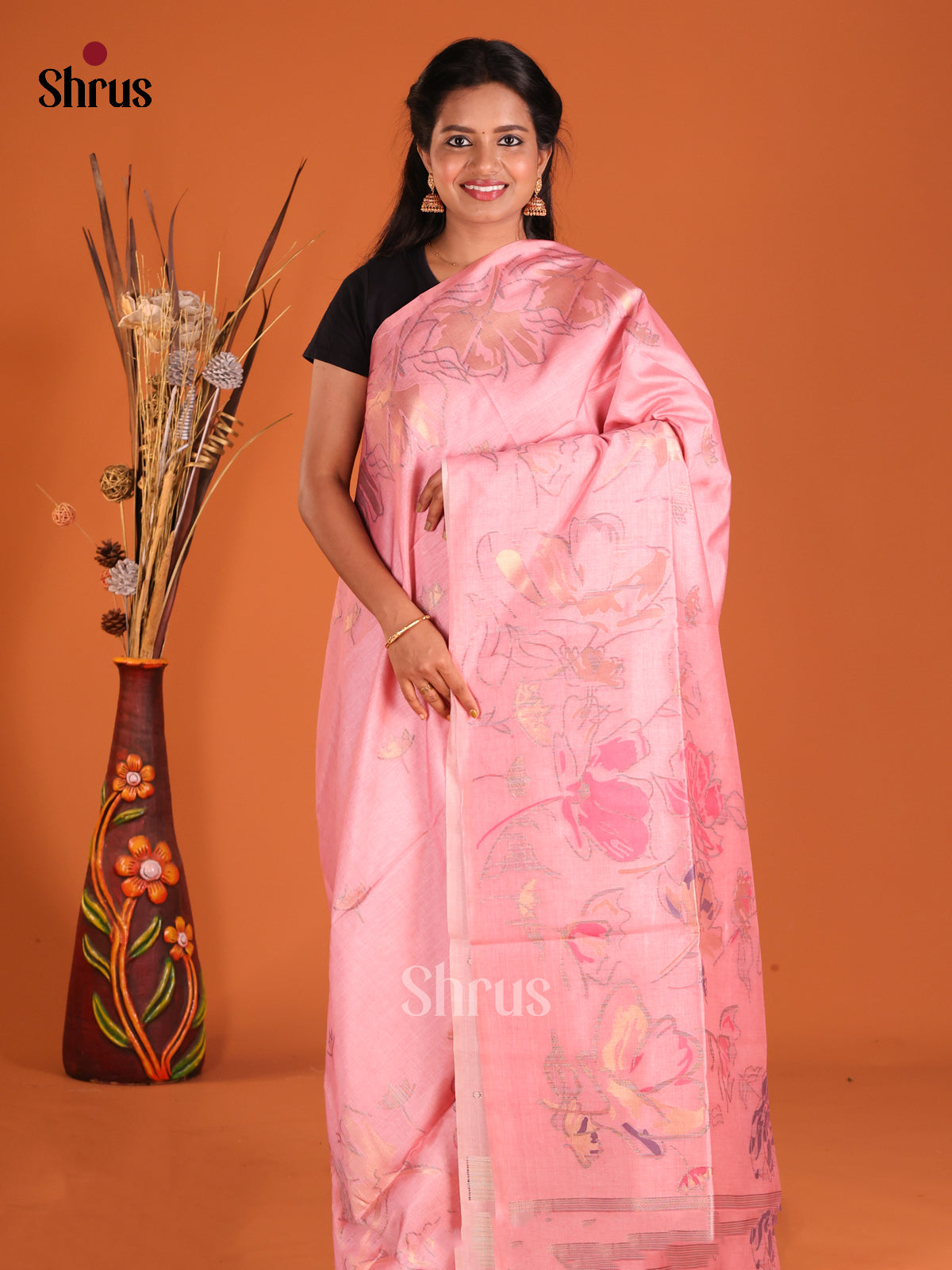 Pink - Semi Tussar Saree