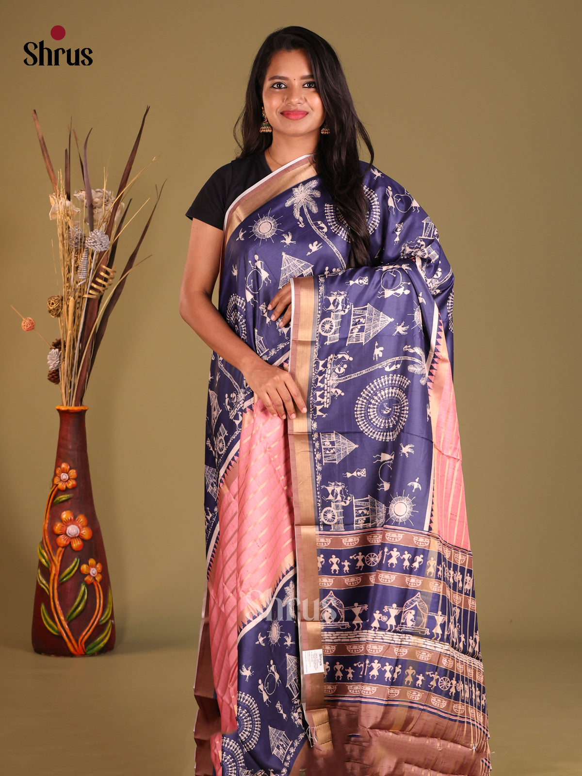 Blue & Pink- Semi matka Saree