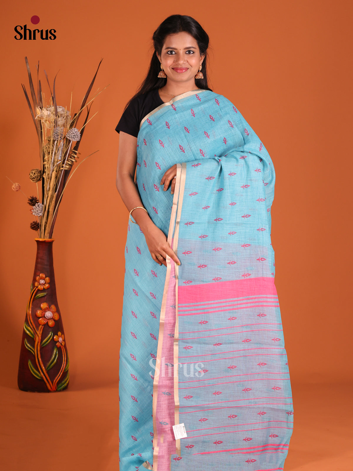 Blue & Pink - Linen Cotton Saree