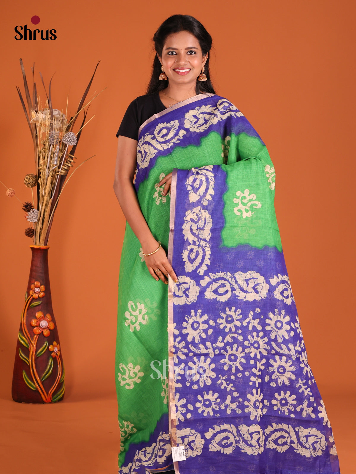 Green & Blue - Linen Cotton Saree - Shop on Shrus.com