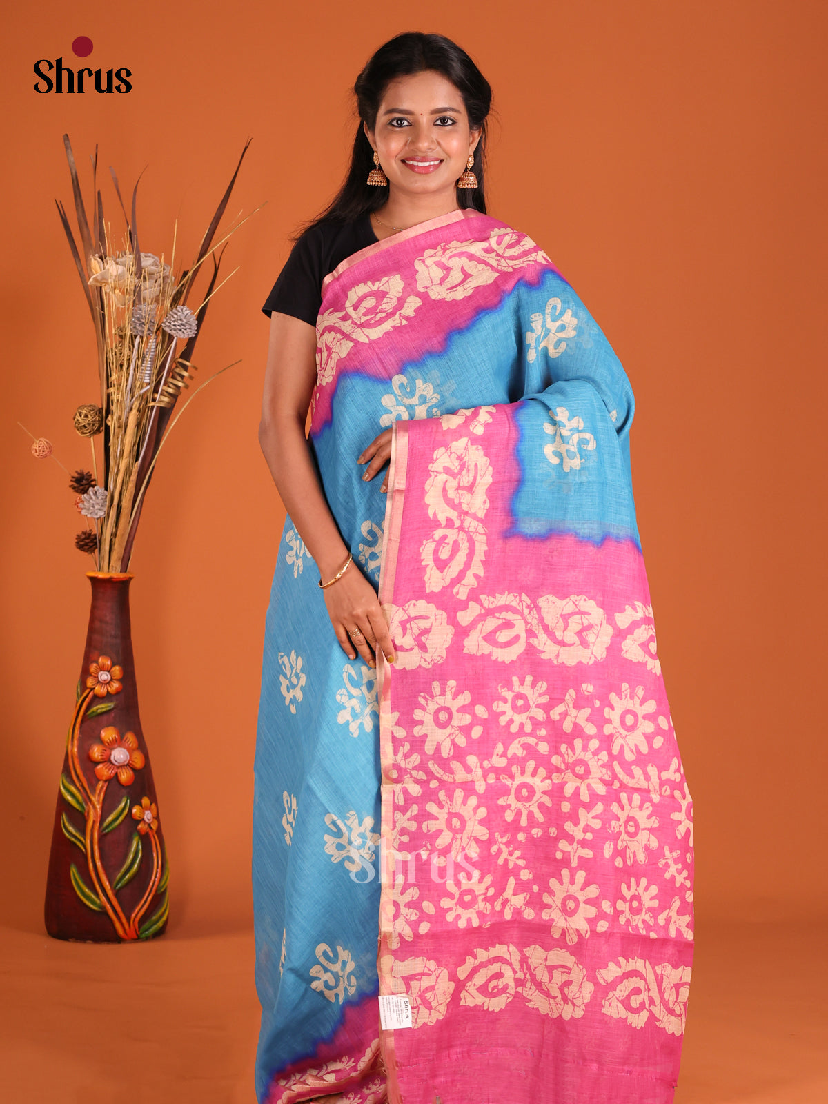DFS27070 - Linen Cotton Saree - Shop on Shrus.com