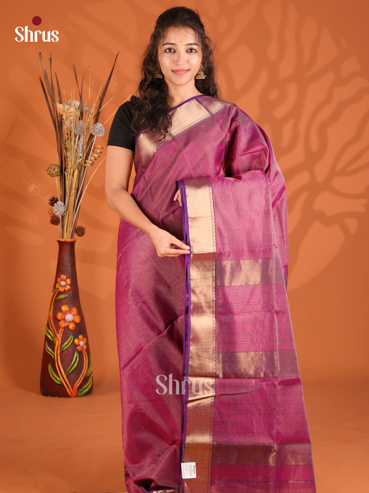 Purple & Violet- Maheshwari silkcotton Saree - Shop on Shrus.com