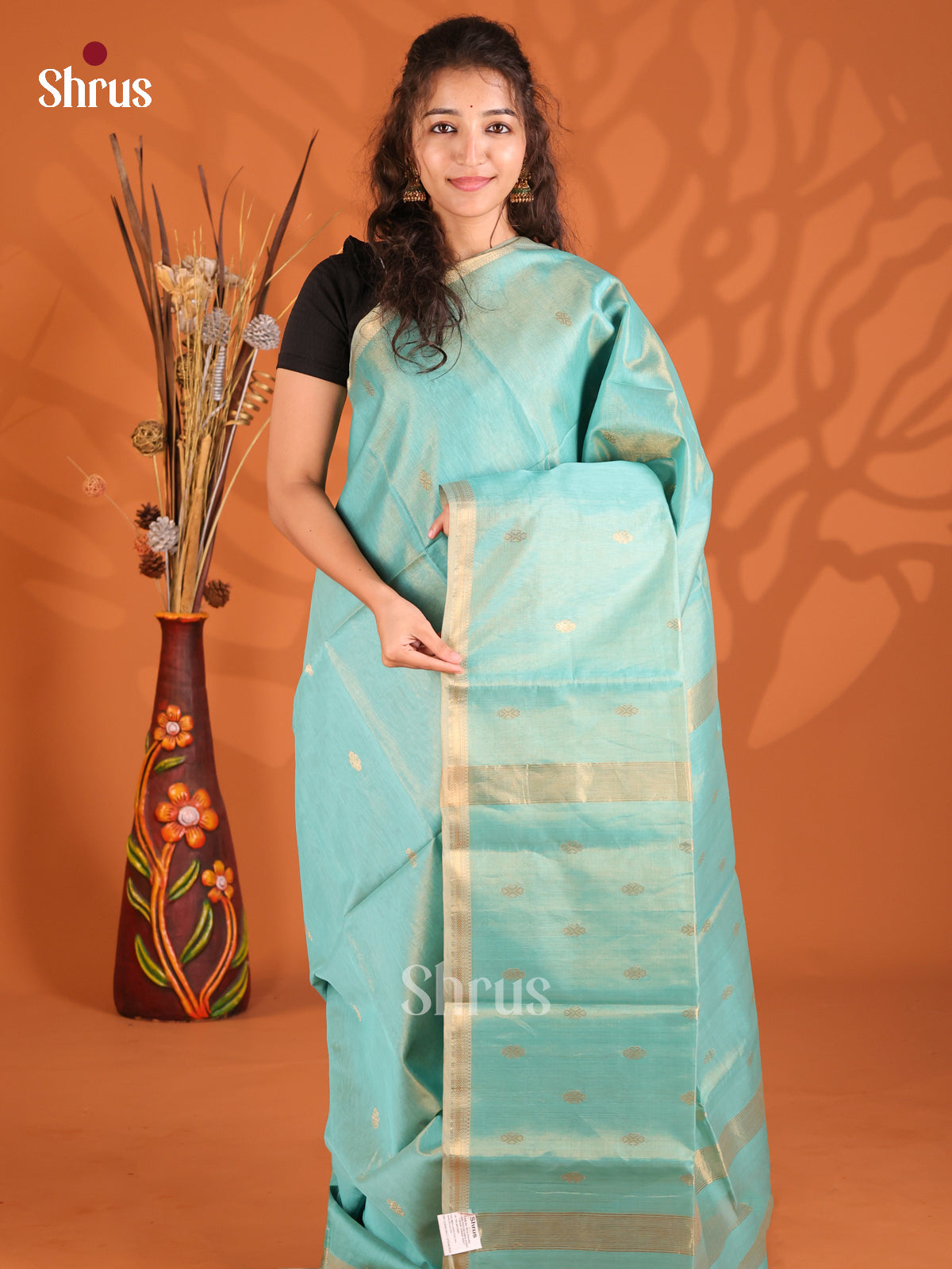 Pastel Blue(Single Tone) - Maheshwari silkcotton Saree - Shop on Shrus.com