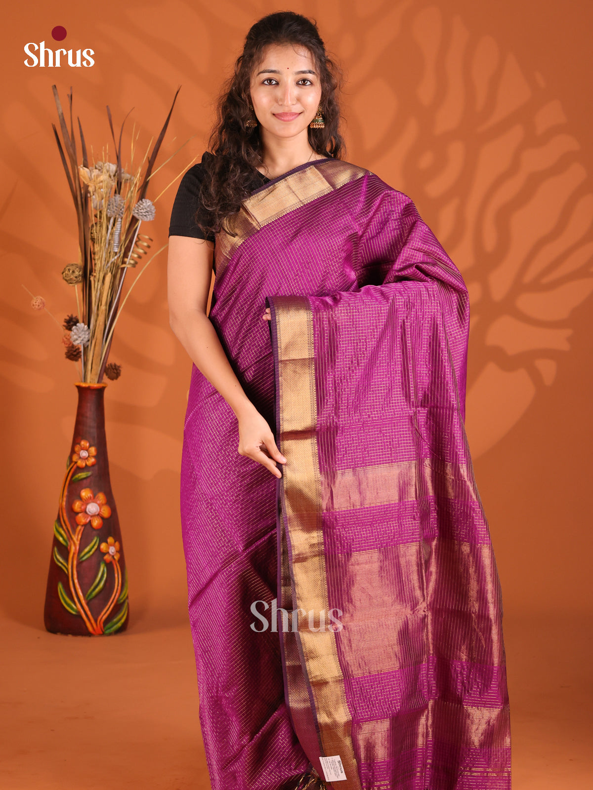 Purple(Single Tone) - Maheshwari silkcotton Saree - Shop on Shrus.com