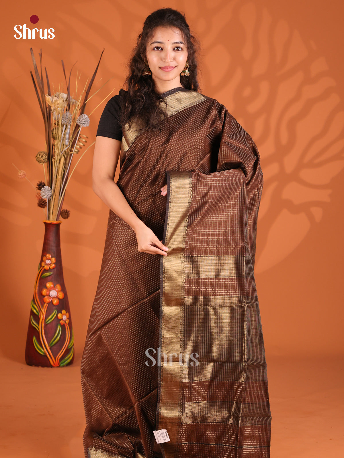 Brown(Single Tone)- Maheshwari silkcotton Saree