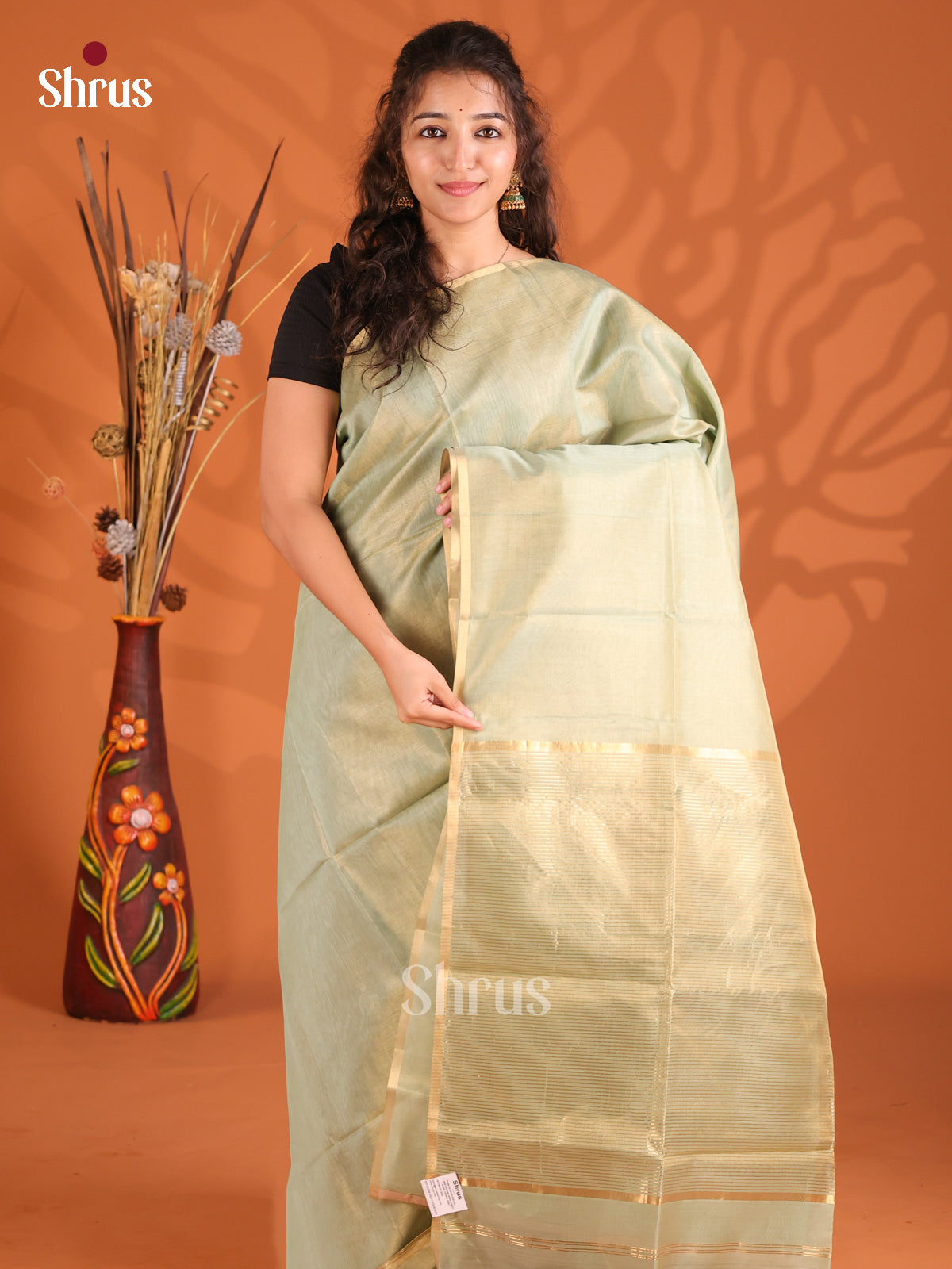 Pastel Green(Single Tone) - Maheshwari silkcotton Saree - Shop on Shrus.com
