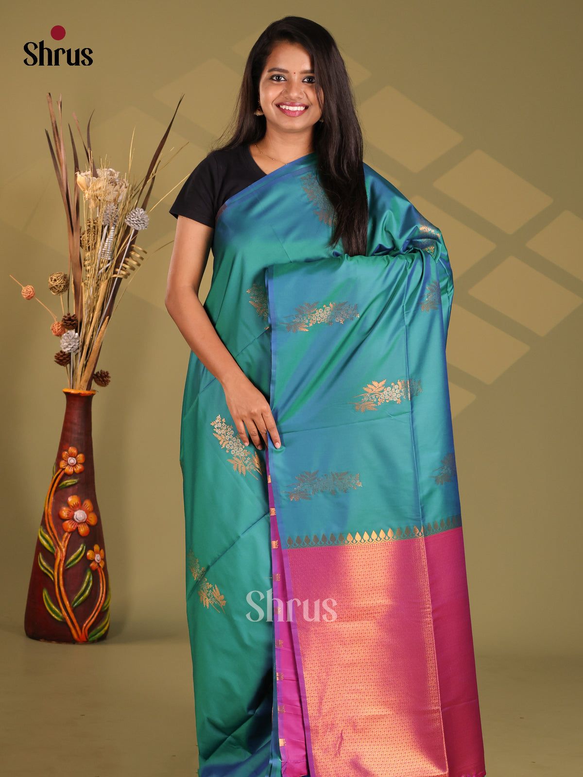 Peacock Green & Purple - Semi Softsilk Saree