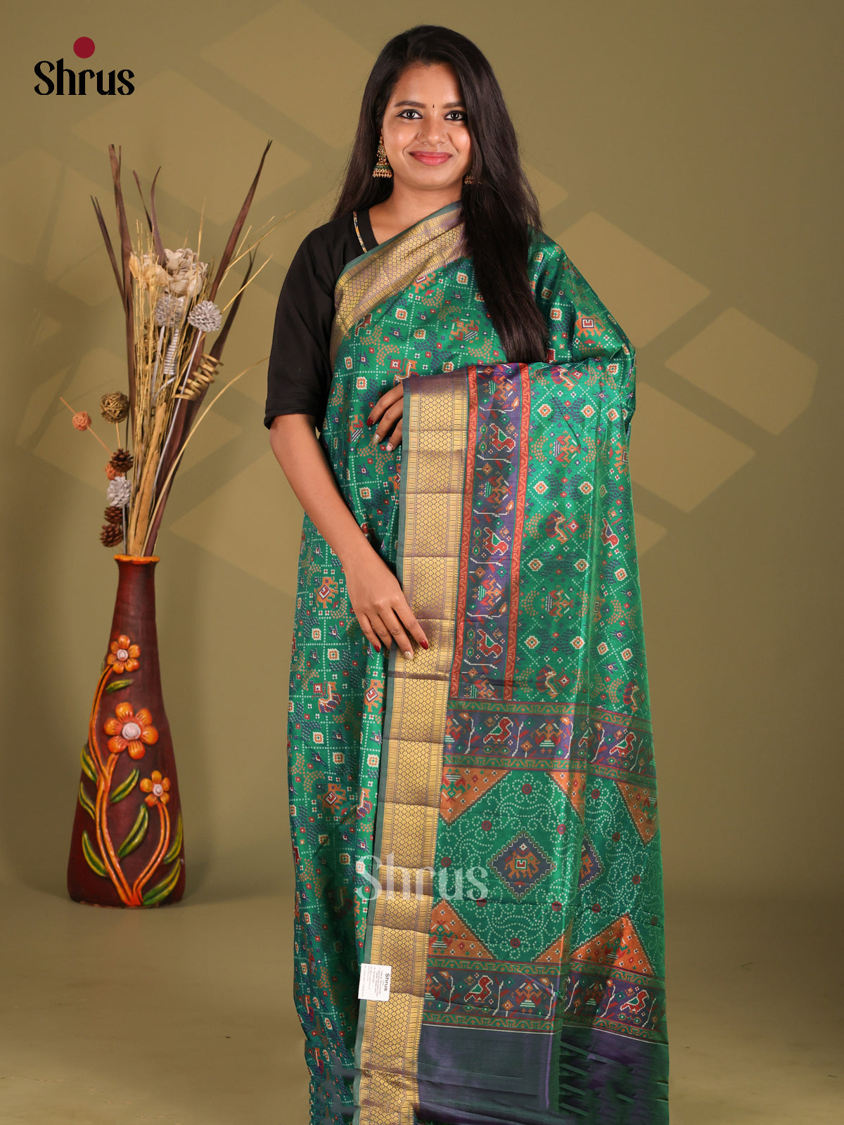 Green & Purple - Semi Patola Saree - Shop on Shrus.com