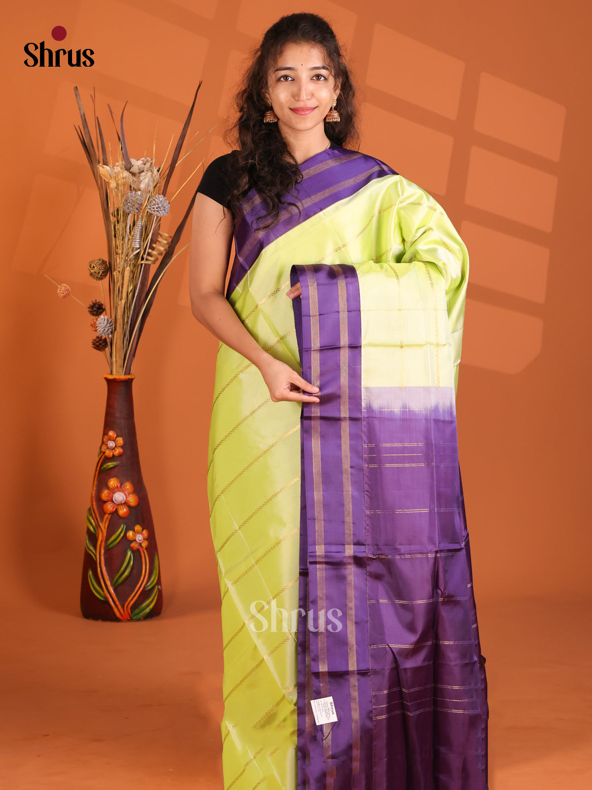 Light Green & Violet - Banana Pith Saree - Shop on Shrus.com