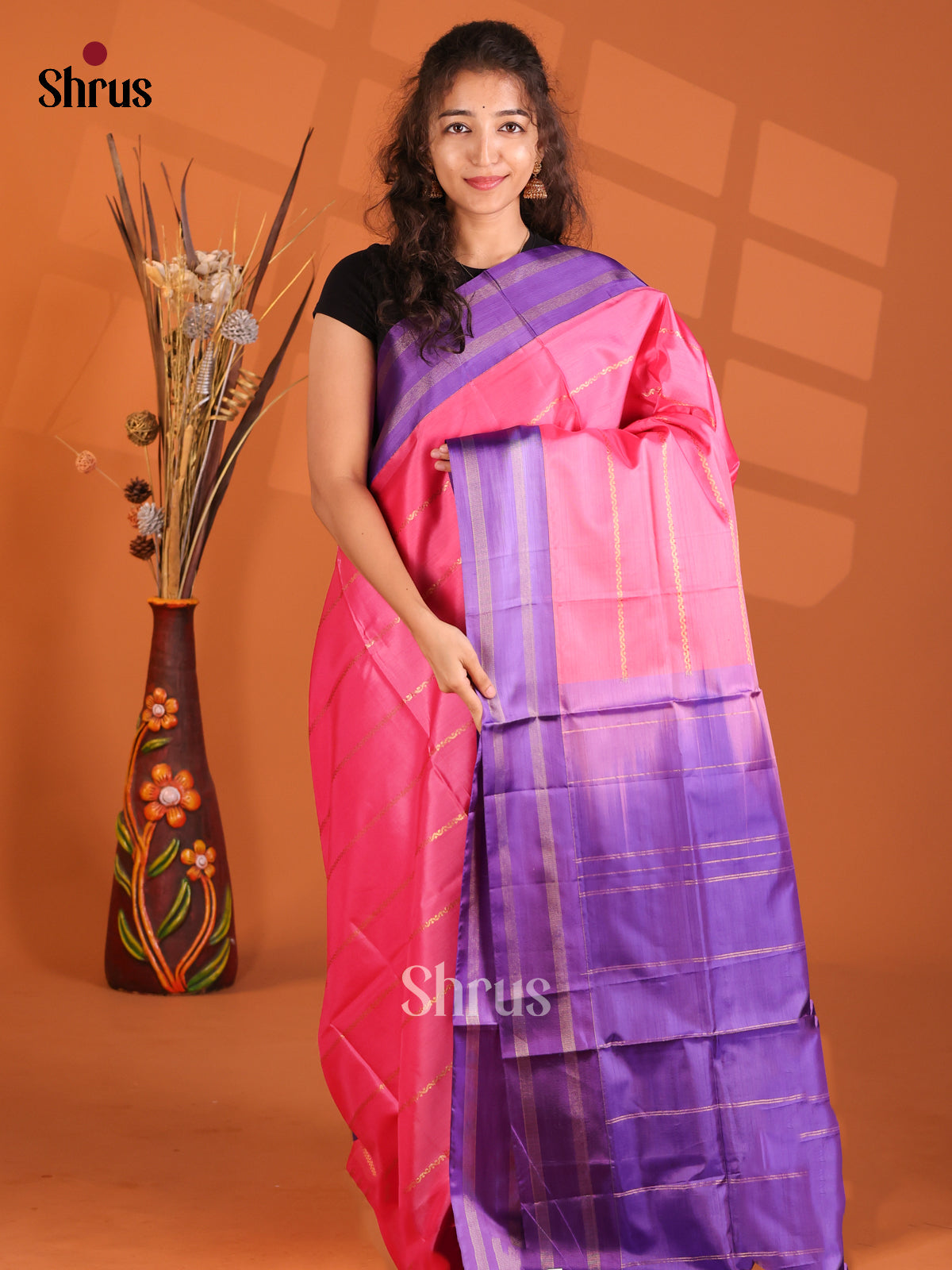 Pink & Violet - Banana Pith Saree - Shop on Shrus.com