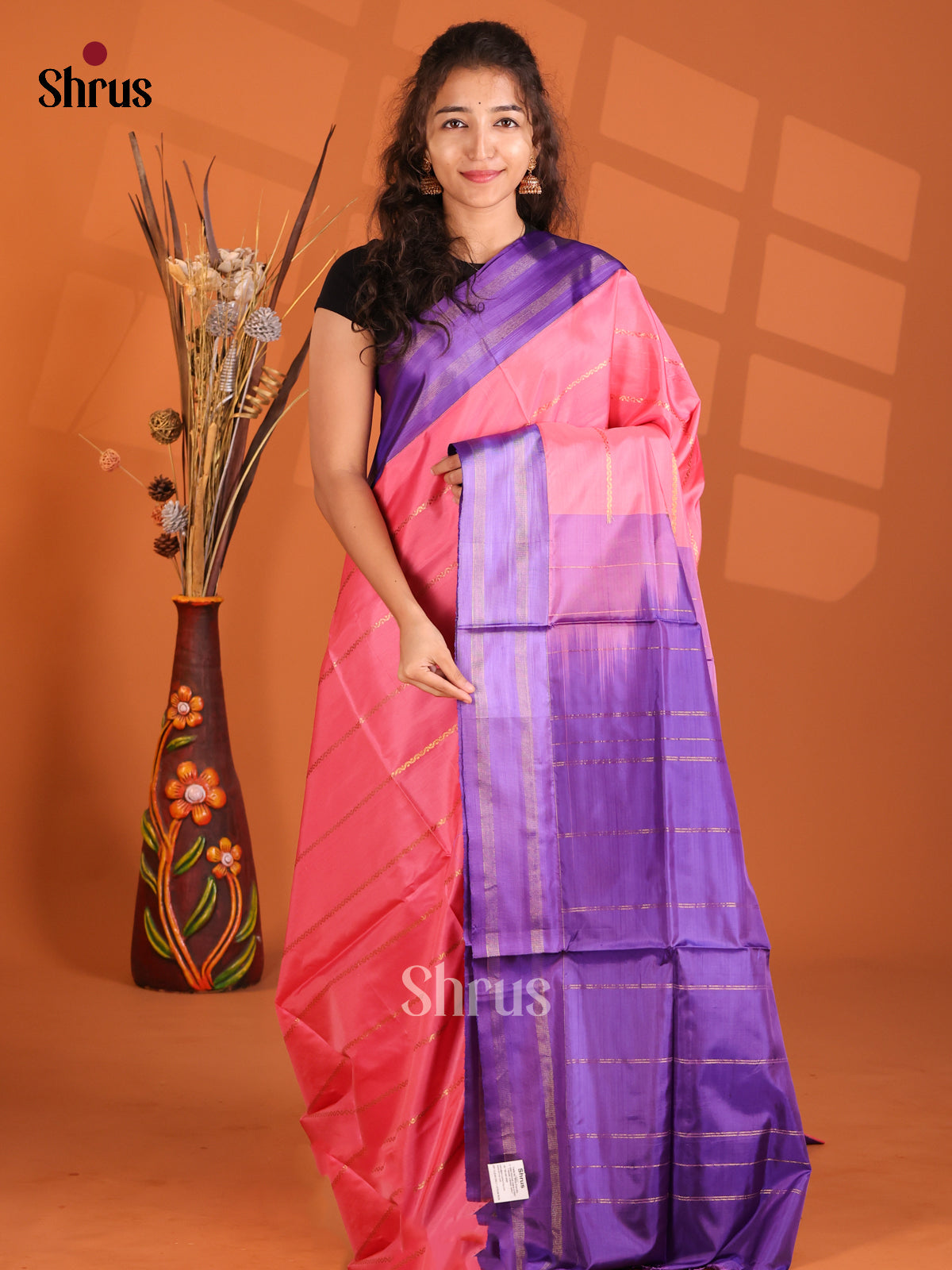 Pink & Violet - Banana Pith Saree - Shop on Shrus.com