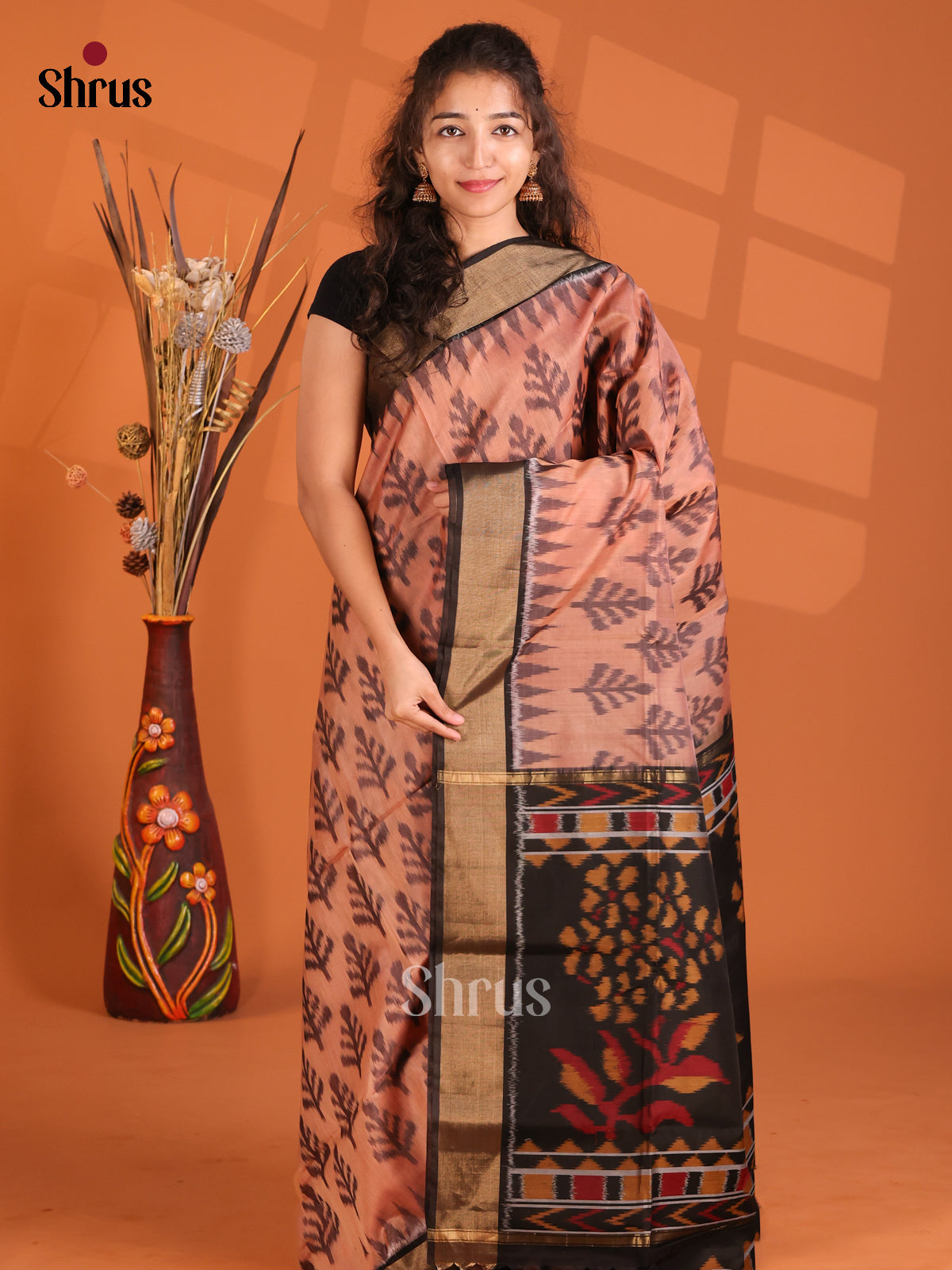 Dusty Brown & Black - Pochampally sico Saree - Shop on Shrus.com