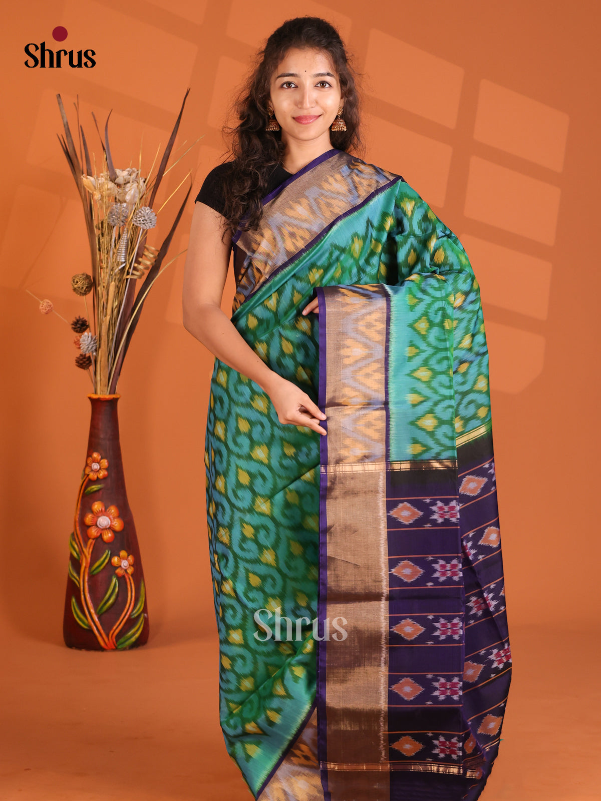 Green & Blue - Pochampally sico Saree - Shop on Shrus.com