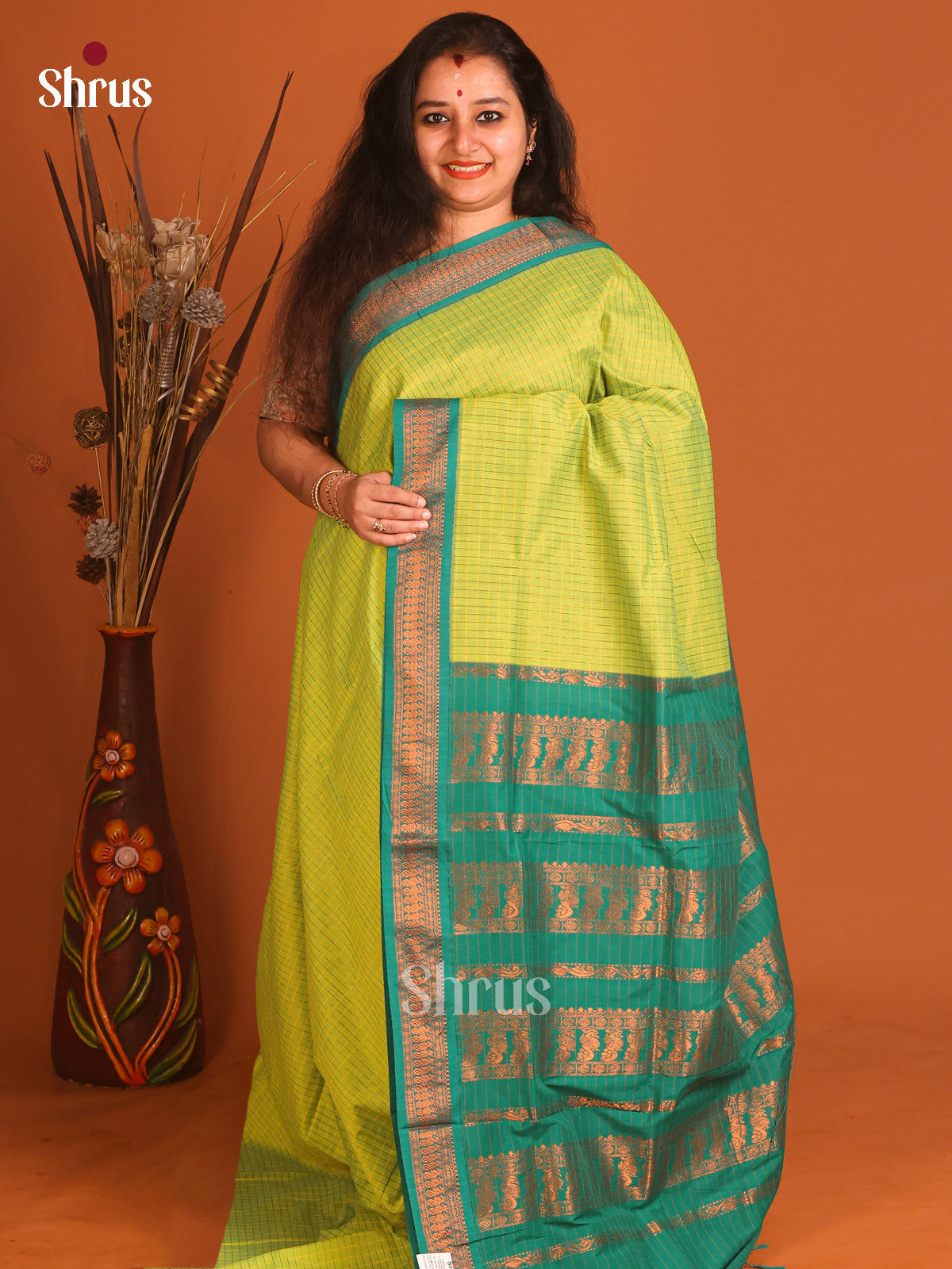 Light Green & Green - Kalyani Cotton Saree - Shop on Shrus.com