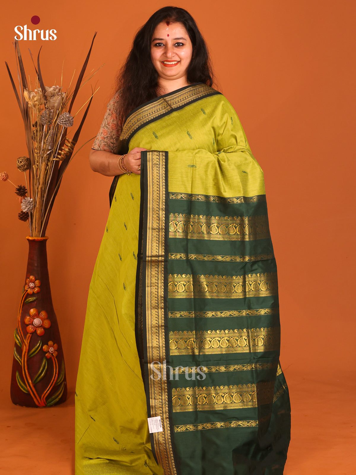 Light Green & Green- Kalyani Cotton Saree - Shop on Shrus.com