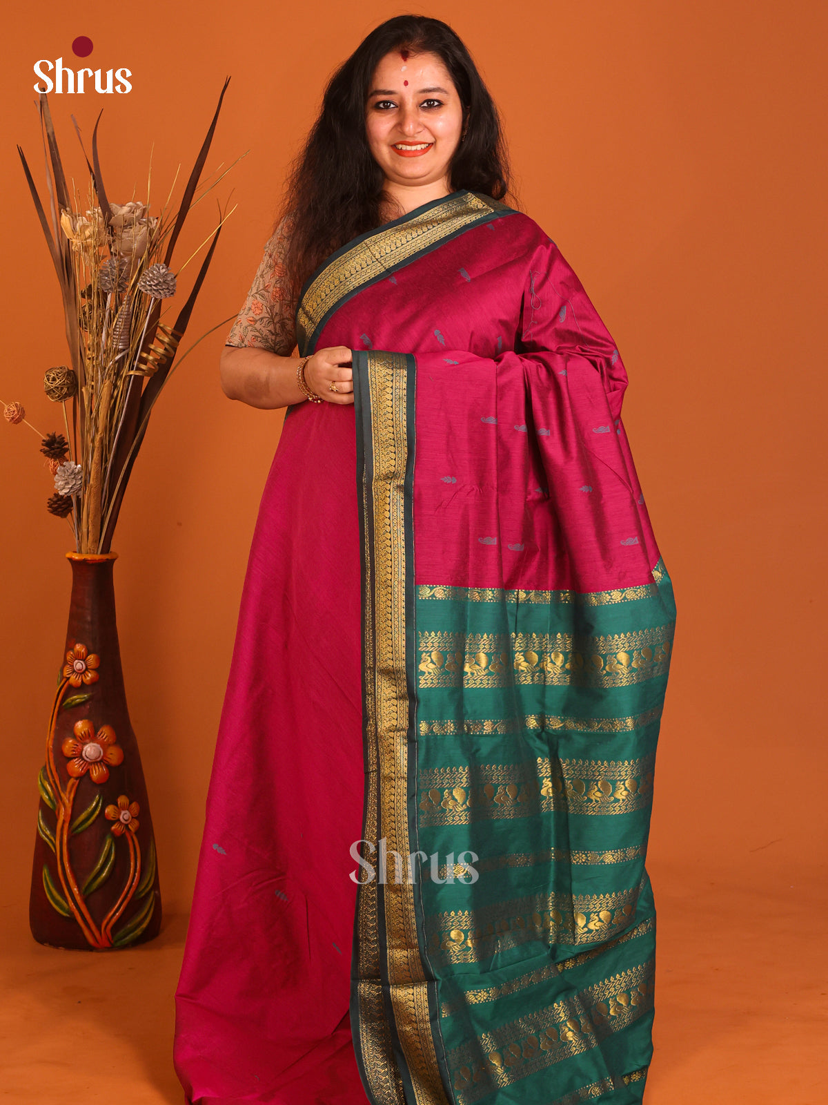 Red & Green - Kalyani Cotton Saree - Shop on Shrus.com