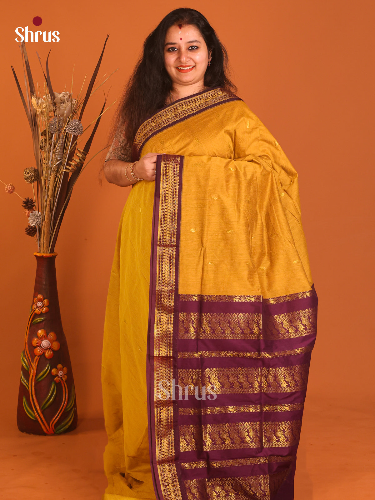Mustard & Purple - Kalyani Cotton Saree - Shop on Shrus.com